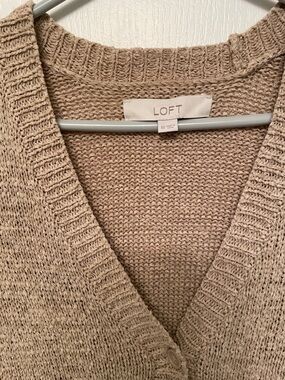 LOFT Beige V-Neck Knit Cardigan Sweater